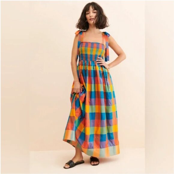 Anthropologie Payal Jain Smocked Bodice Maxi Dress Colorful Gingham Print size M - Picture 1 of 7